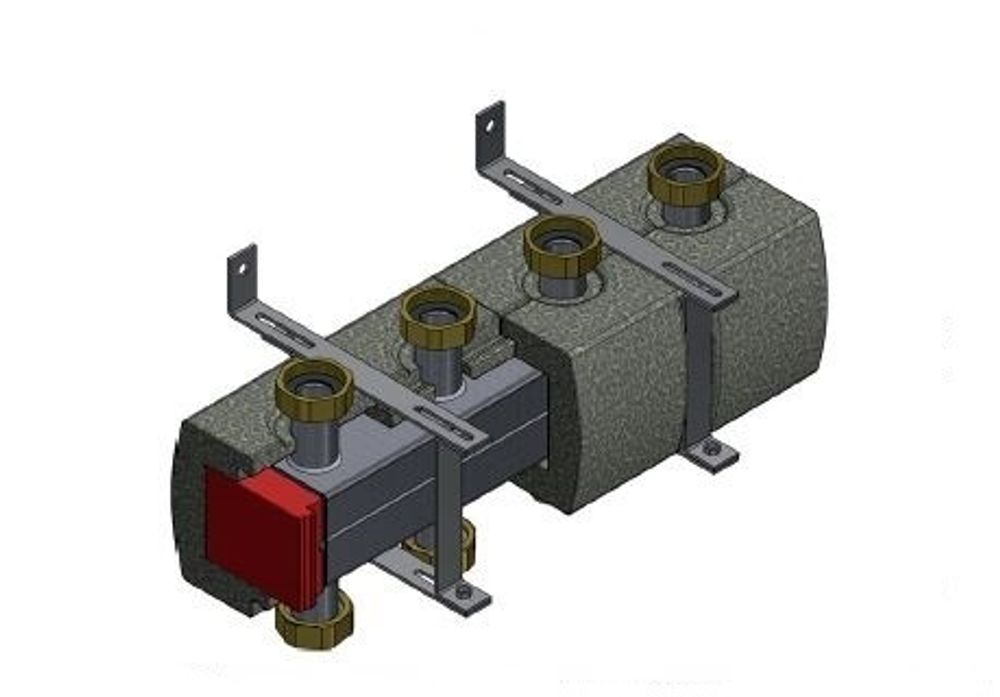 Распределительный модуль ECO 2 (НГ 1 1/2&quot;) на 5 выходов с красной вставкой и комплектом заглушек