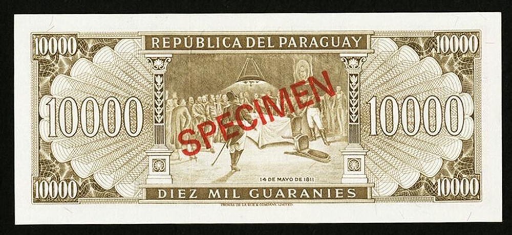 ПАРАГВАЙ, 1979, 10000 GUARANIES [SPECIMEN (ОБРАЗЕЦ)] [THOMAS DE LA RUE] [FRANKLIN MINT]