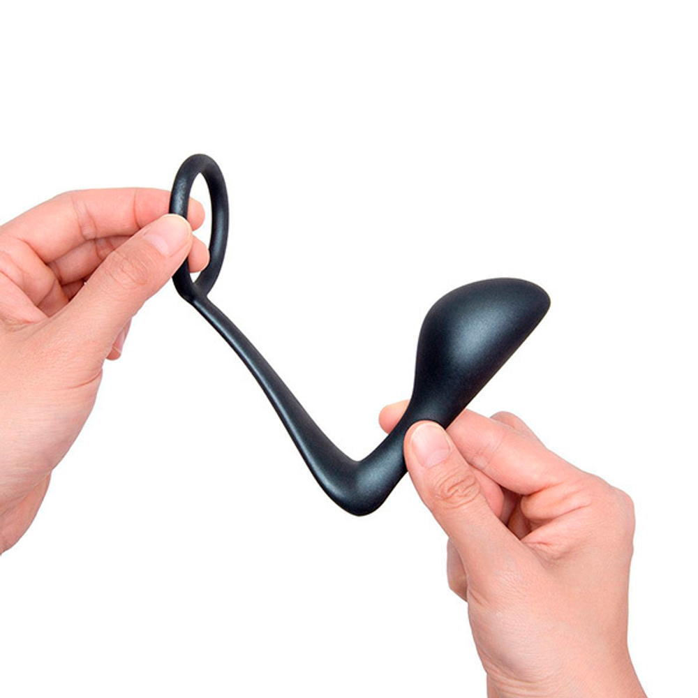 Черное эрекционное кольцо со стимулятором простаты b-Vibe Ringer Cock Ring & Plug BV-080