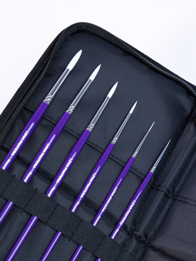 Набор кистей для аквагрима 6шт (фиолетовые) с чехлом