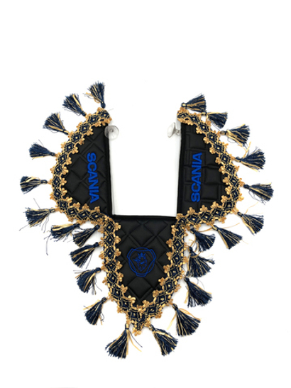 Вымпел тройной SCANIA (экокожа, черный с синими кисточками)