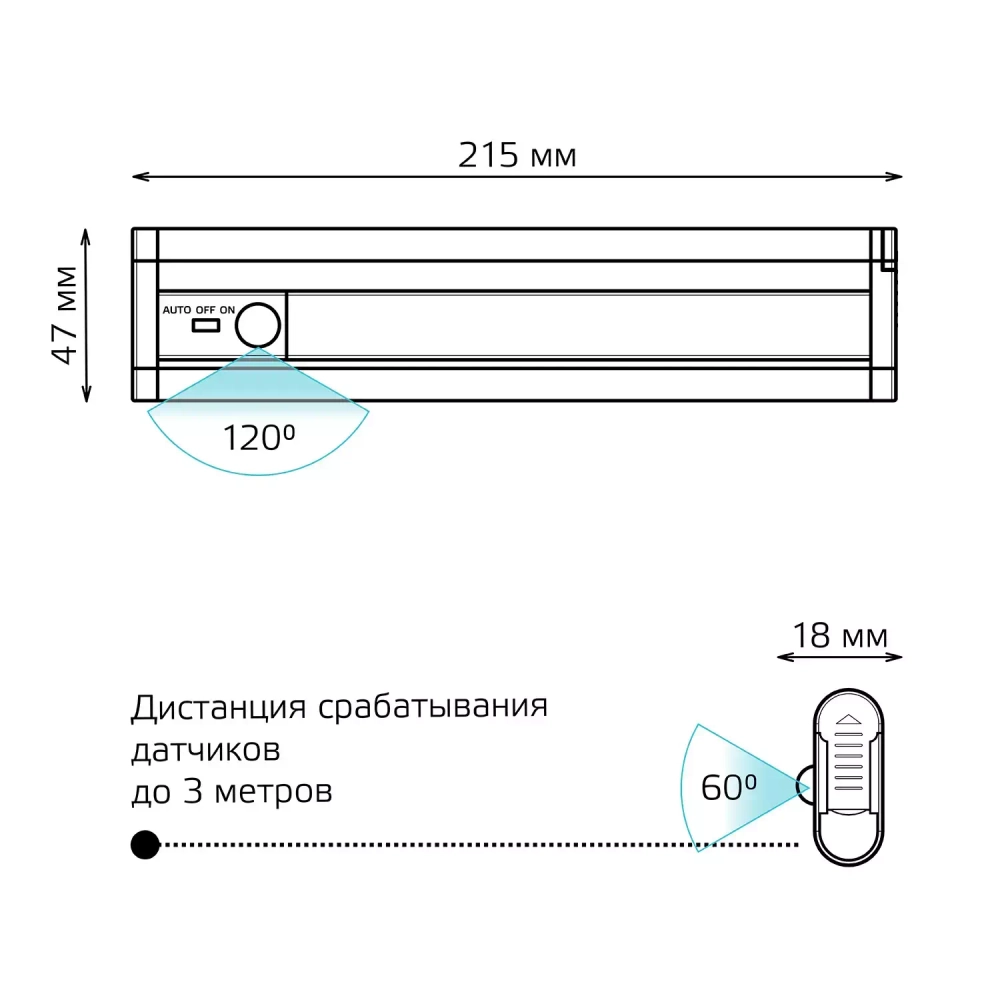 Св-к Gauss LED CL003 сенсорный 2,5W,215х47х18,105лм (линейный, белый) автономный