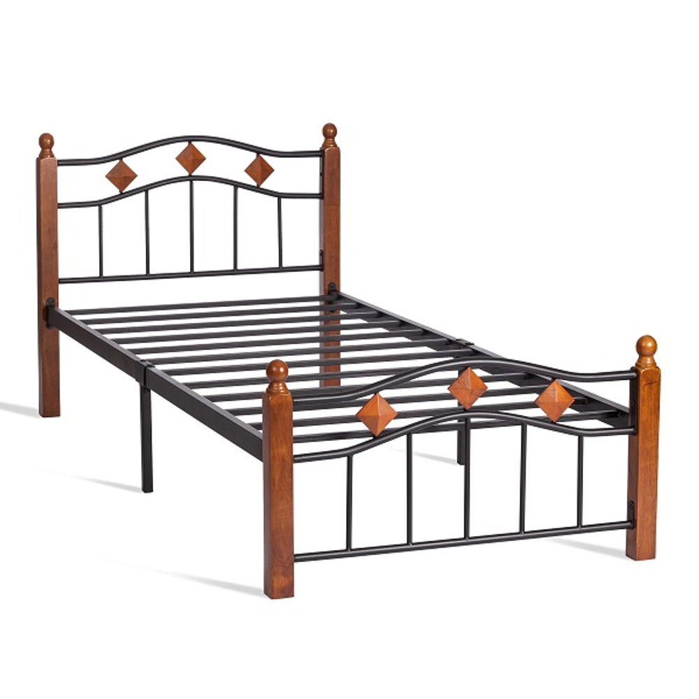 Кровать AT-126 -дерево гевея/металл, 90*200 см (Single bed), красный дуб/черный