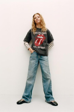 ZARA ФУТБОЛКА С ПРИНТОМ ROLLING STONES ©, АНТРАЦИТОВО-СЕРЫЙ