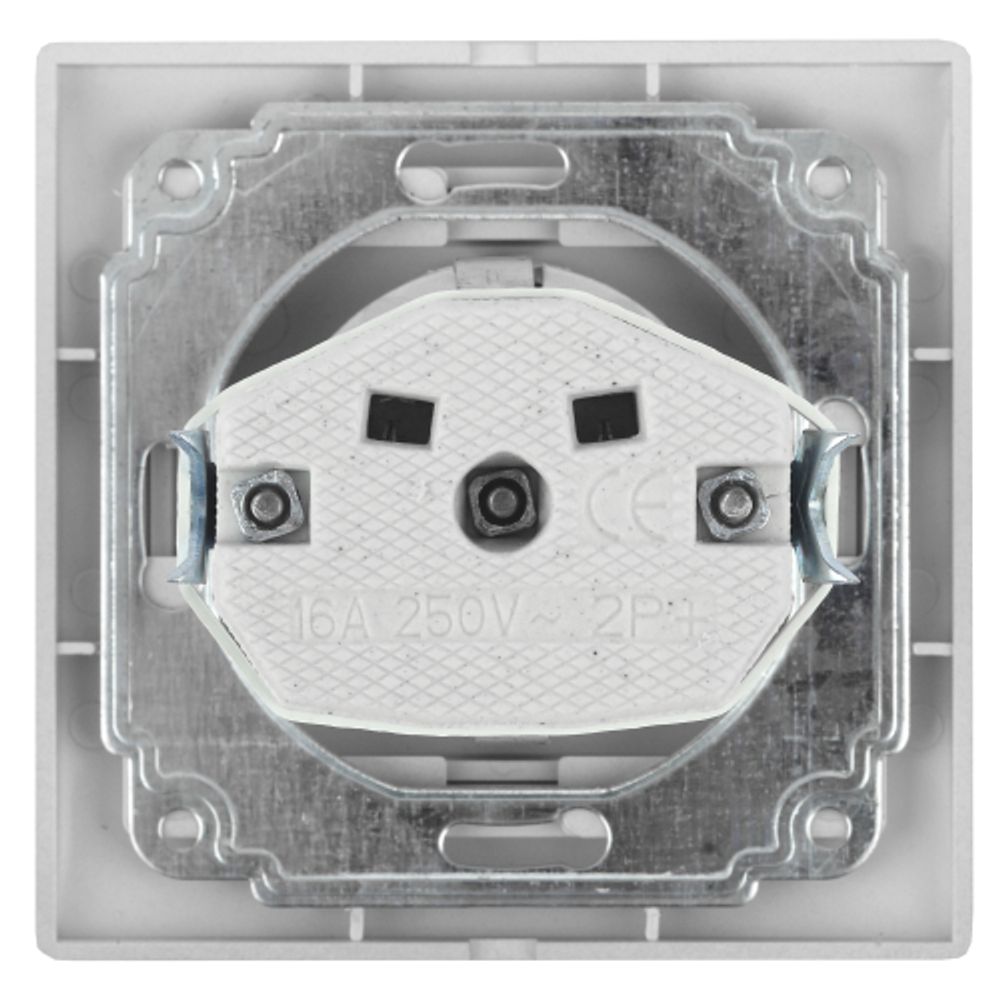 Розетка Intro Plano 1-202-03 с заземлением 2P+E Schuko, 16А-250В, IP20, СУ, алюминий | Intro Plano Алюминий