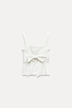 ZARA ТОП С БАНТОМ СЗАДИ, БЕЛЫЙ