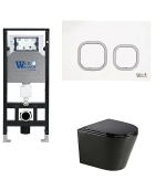 Унитаз с инсталляцией WeltWasser AMBERG 506+SALZBACH 043 GL-BL+AMBERG RD-WT черный/кнопка белая, безободковый, с крышкой микролифт, слив торнадо