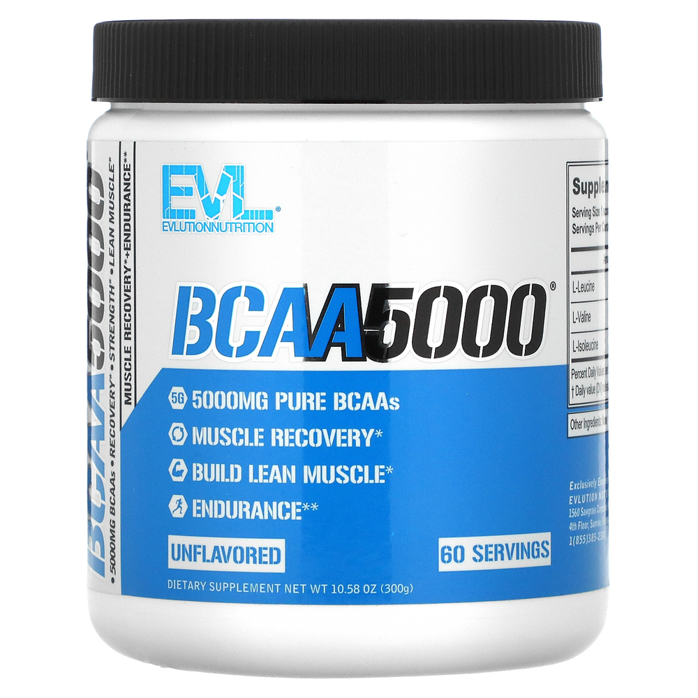 EVLution Nutrition, BCAA5000, без вкусовых добавок, 300 г (10,58 унции)