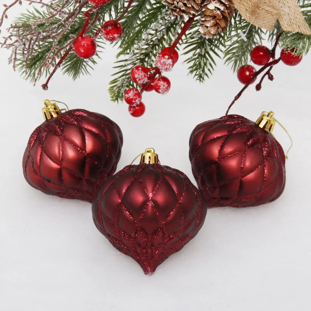 Ёлочные игрушки «Юла» 8 см (набор 3 шт), рубин
