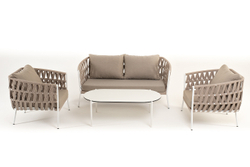 "Форли" лаунж-зона 4-местная плетеная из роупа (веревки), каркас алюминиевый светло-серый, роуп серо-коричневый