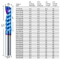 Фреза концевая спиральная однозаходная XCAN, 6х42х70, нано-синее покрытие