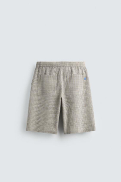 ZARA ШОРТЫ ИЗ РЕЛЬЕФНОЙ ТКАНИ В КЛЕТКУ, НЕБЕСНО-ГОЛУБОЙ