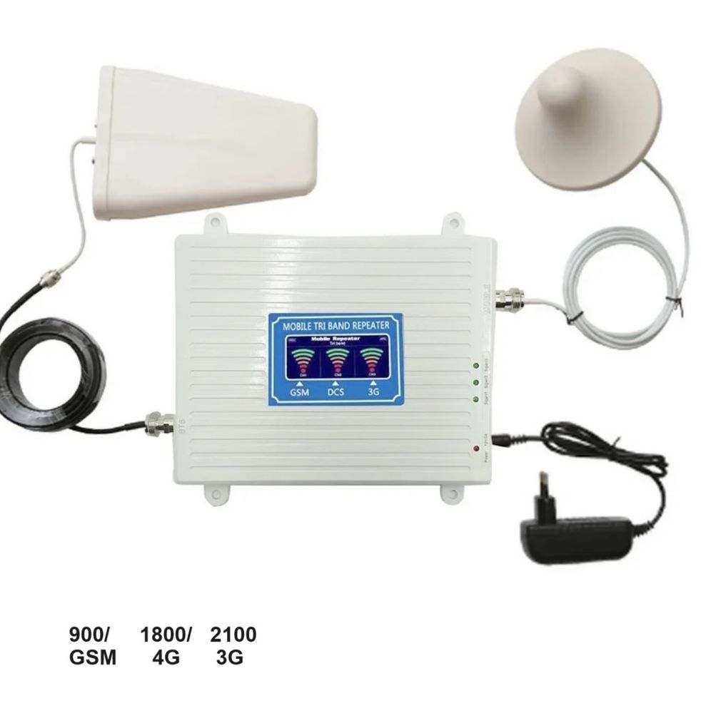 Усилитель сотовой связи Репитер 2G-3G-4G 900-1800-2100МГц до 300 кв.м. (комплект трех-диапазонный усилитель интернета )