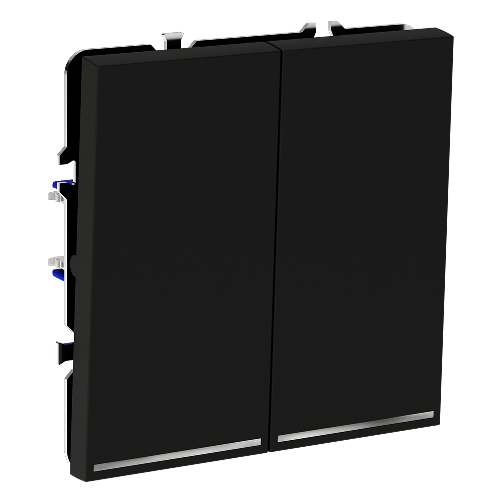 Выключатель встраиваемый VOLTUM S70 двухклавишный с подсветкой 10А, (черный матовый)