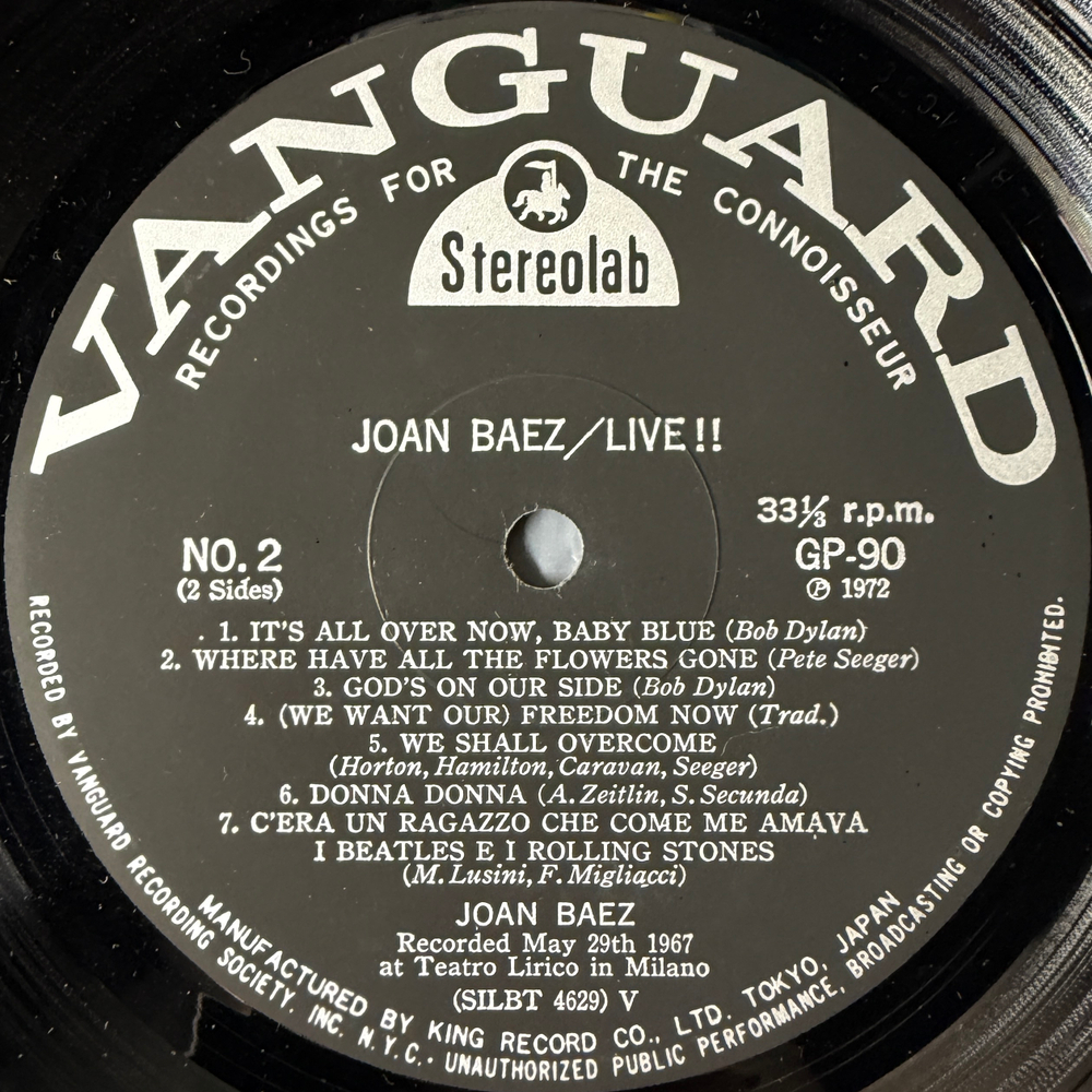 Joan Baez ‎– Live! (Япония 1972г.) Т