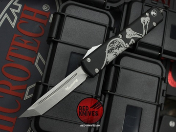 Нож Microtech Ultratech Death Card TantoT/E A+++ (Правый) - Memento Mori, клинок апокалиптик