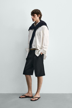 ZARA СВОБОДНЫЕ ШОРТЫ СО СКЛАДКАМИ, ЧЕРНЫЙ