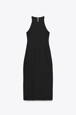 ZARA ПЛАТЬЕ-МИДИ ИЗ КРЕПА С ЗОЛОТИСТЫМИ ПУГОВИЦАМИ, ЧЕРНЫЙ