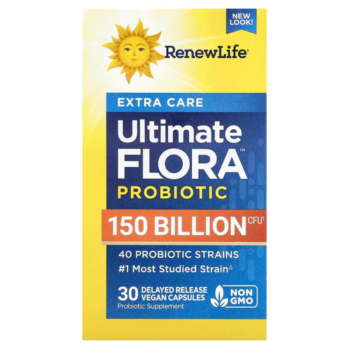 Renew Life, Extra Care, пробиотик Ultimate Flora™, 30 веганских капсул с отсроченным высвобождением