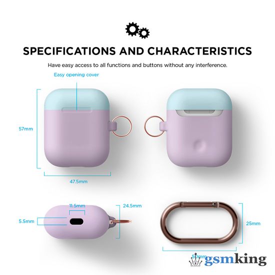Duo Hang Case for AirPods 1/2 [Body - Lavender, Top - Pastel Blue, Lovely Pink]