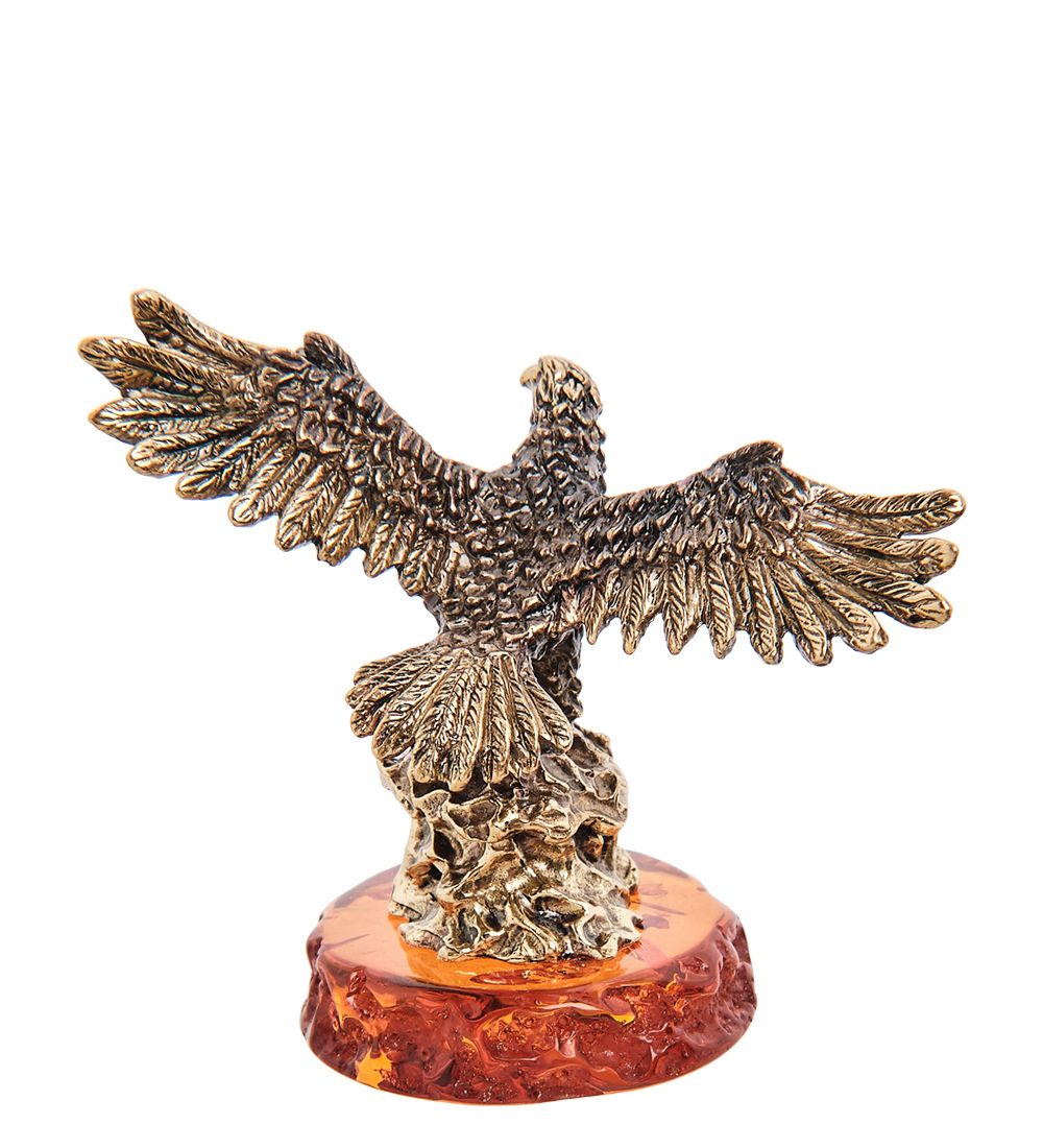 Народные промыслы AM- 683 Фигурка «Сокол на охоте» (латунь, янтарь)