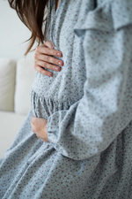 Платье Ася из фланели для беременных и кормящих мам, Серо-голубой с кофейными цветами