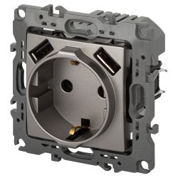 Розетка ЭРА Серия 12 12-4109-16 2P+E 16A-250В шторками с 2xUSB 5В-3А титан