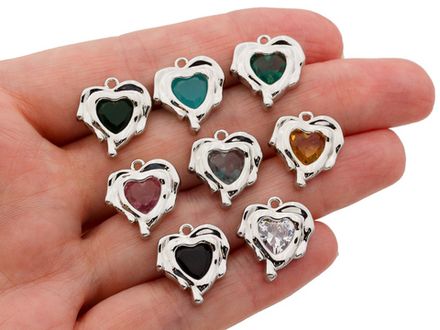 Подвеска Сердце с голубым кристаллом 16мм