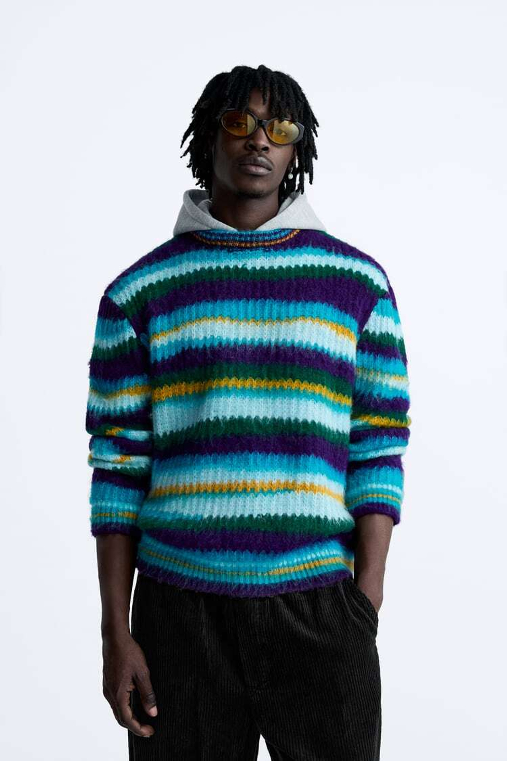 ZARA СВИТЕР В ПОЛОСКУ С НАЧЕСОМ, РАЗНОЦВЕТНЫЙ