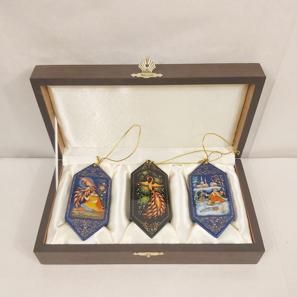 Набор ёлочных игрушек-конфет с ручной росписью Палех "Сказки" в футляре