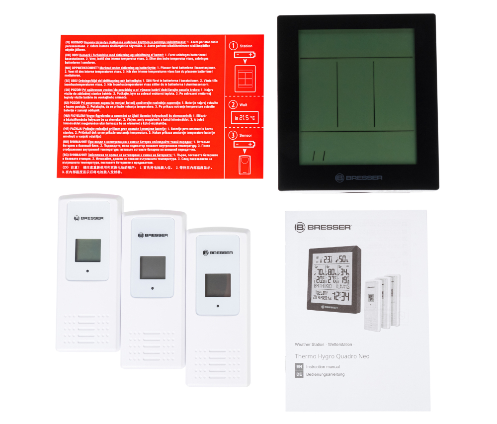 Метеостанция Bresser Temeo Hygro Quadro Prestige с тремя датчиками, черная