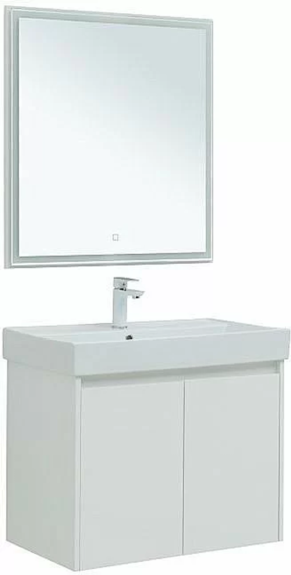 Тумба с раковиной Aquanet Nova Lite 75 с зеркалом, 2 дверцы белый глянец