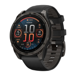 Спортивные часы Garmin fenix 8, 47 мм, AMOLED, титан с DLC, сапфир, силиконовый ремешок цвета чёрный/«серая галька» Тёмно-серый безель из титана с DLC-покрытием, AMOLED-дисплей. Ремешок с классической застёжкой — на запястье обхватом 125–208 мм