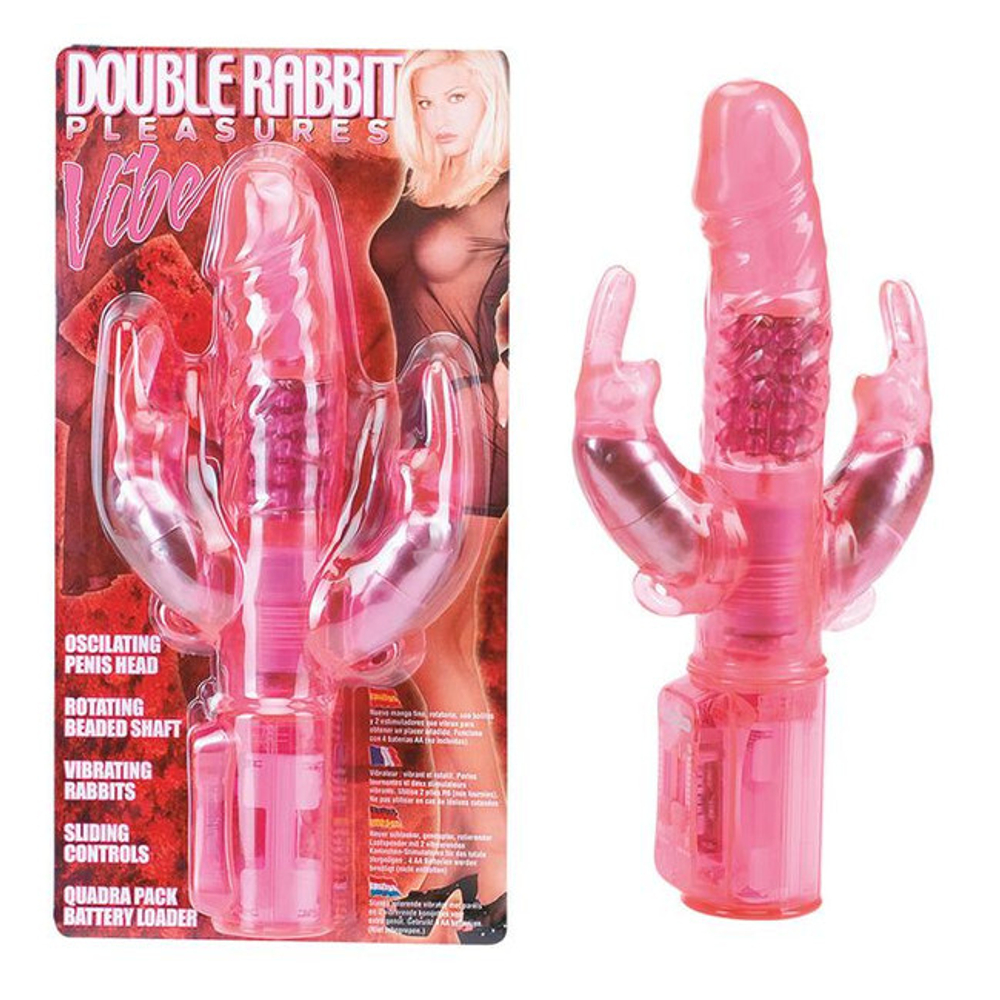 Вибратор для тройной стимуляции "Double Rabbit Pleasures" (Цвет: розовый)