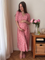 Платье Шарлотта для беременных и кормящих, Пудровый с розовыми цветами