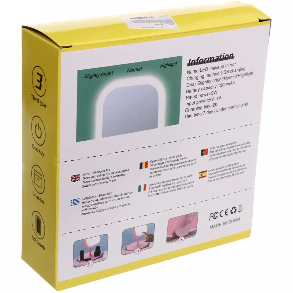 Зеркало настольное с подсветкой на подставке «SVETi», цвет белый, USB, 28*18см