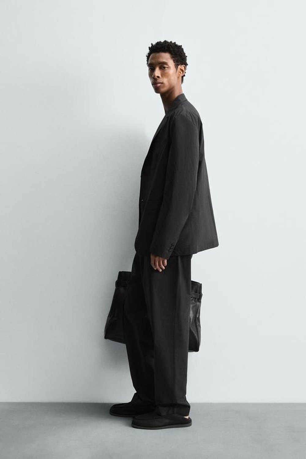 ZARA КОСТЮМНЫЕ БРЮКИ ИЗ ПОПЛИНА, УГОЛЬНЫЙ