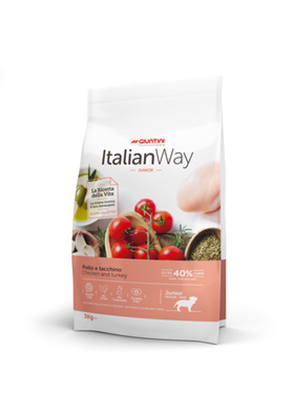 Italian Way  корм для щенков средних и крупных пород со свежей курицей и индейкой (ITALIAN WAY JUNIOR MED/MAXI CHICKEN/TURKEY) 3 кг