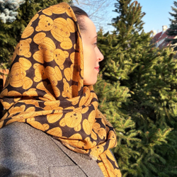 Шаль 120*120см, ТЭДДИ на чёрном