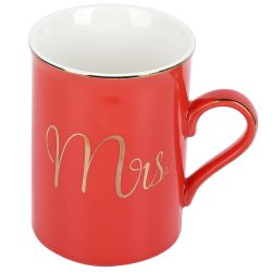 Кружка фарфоровая с крышкой и ложкой "Mrs" (красная) v=340 мл (подарочная упаковка)