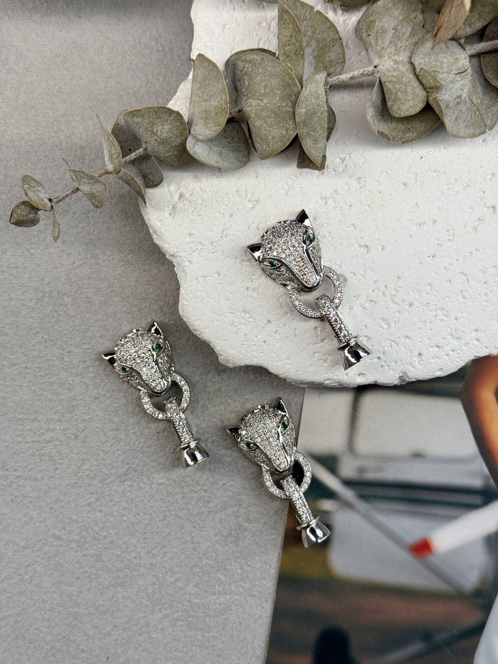 Замочек под ювелирный тросик "Гепард" с цирконами, родий