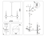 Светильник подвесной LH55353/14 BK/CGD/CL черный/золото/прозрачный G9/14 max 30W D750*690