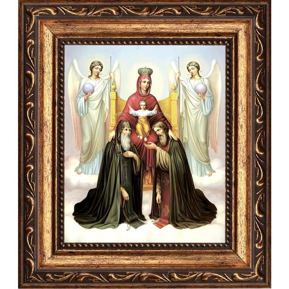 Печерская икона Божьей Матери с коленопреклоненными Антонием и Феодосием Печерскими и ангелами.