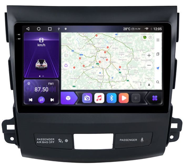 Магнитола для Mitsubishi Outlander XL, Peugeot 4007, Citroen C-Crosser - Kuberg OL-9636 QLed+2K, Android 12, Быстрая, CarPlay, 4G SIM-слот