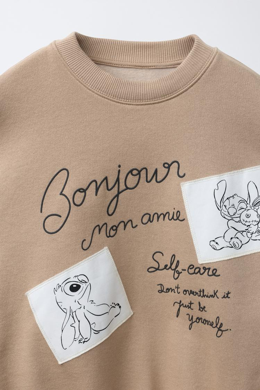 ZARA ТОЛСТОВКА С НАШИВКАМИ LILO & STITCH © DISNEY, БЕЖЕВЫЙ