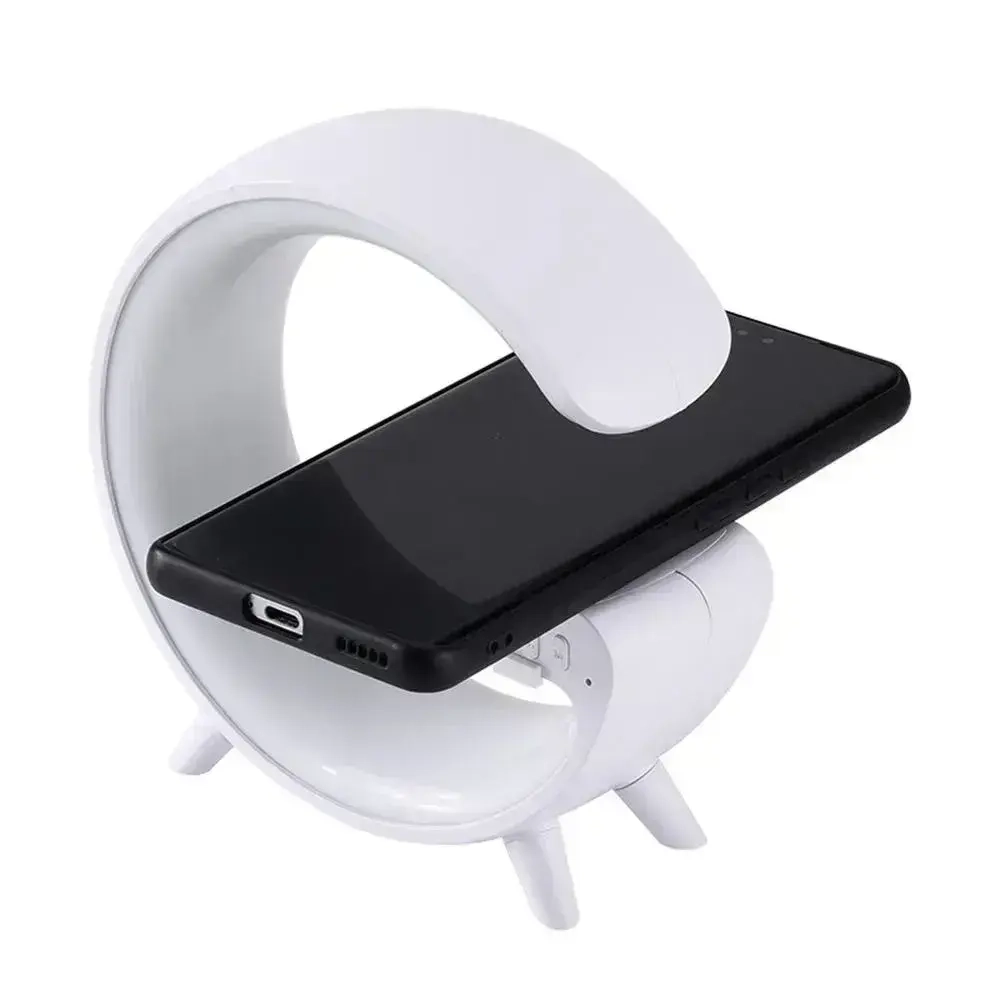 Умный ночник 4в1: Bluetooth колонка, RGB-подсветка, беспроводная зарядка, будильник лампа для спальни, подарок