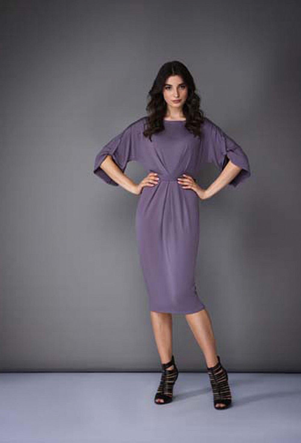 Платье сиреневое с цельнокроеным рукавом 03-02-21SS