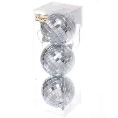 Новогодние шары 8 см (набор 3 шт) «Shining Disco», Серебро