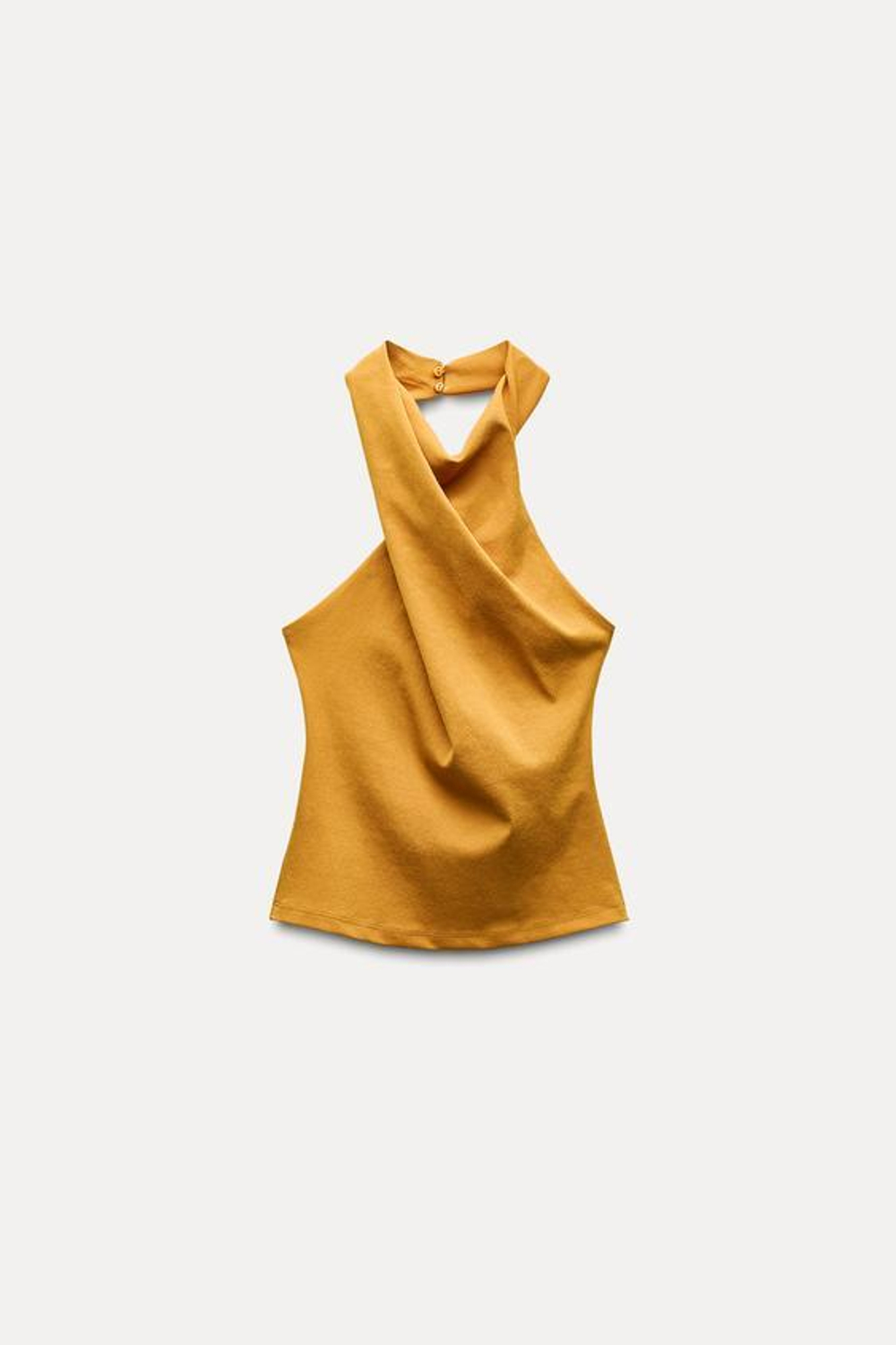 ZARA ЭЛАСТИЧНЫЙ ТОП СО СБОРКОЙ, ГОРЧИЧНЫЙ