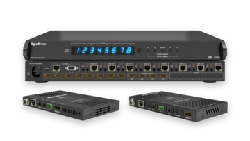 Wyrestorm MXV-0808-H2A-KIT - матричный коммутатор 8×8 4K60 HDBaseT с 8 приемниками в комплекте, 4K@60 (4:4:4) до 35м, FuLL HD до 70м, HDMI 2.0, HDCP 2.3, деэмбедирование аудио, EDID, LAN, RS-232, ИК, PoH